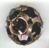 1 12mm Round Antique Copper with Jet Rhinestones